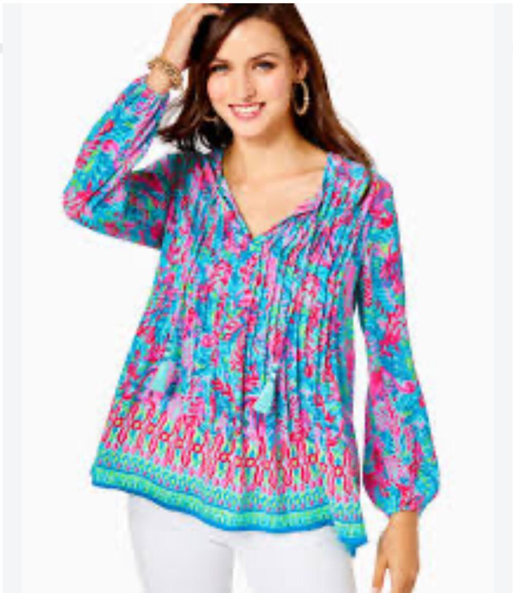 Lilly Pulitzer Marilina Tunic Top XL Soleil Pink Perfect Poppy Engineered Tunic